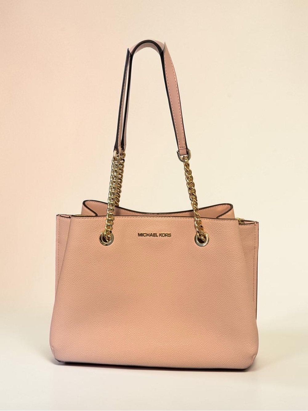 Michael Kors Blush Pink Pebbled Leather Shoulder Tote with Gold Chain